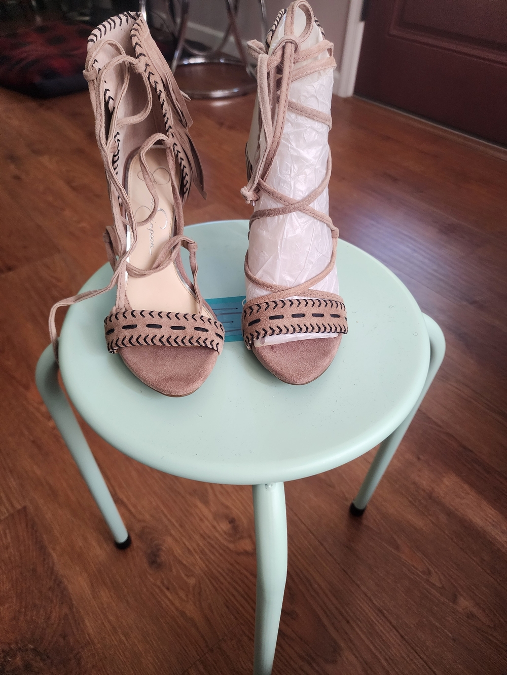 Jessica Simpson Beige/Tan Suede Lace-Up Open-Toe Heels